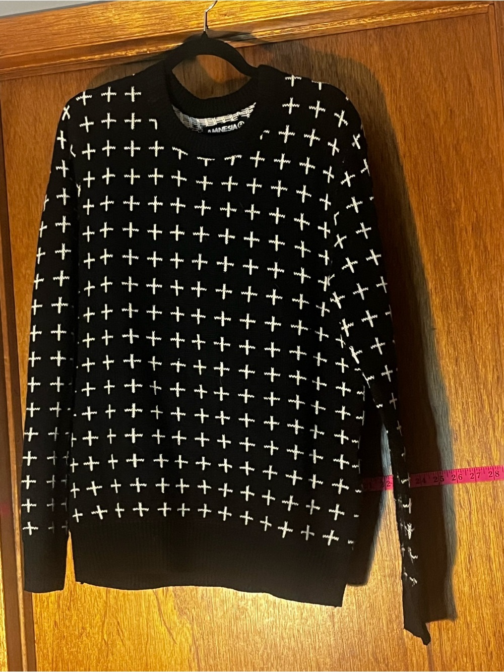 Amnesia Black Knit Sweater with White Stitch Detail